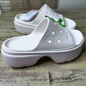 New! CROCS “Stomp” Platform Slide Chalk White Sandal Women’s 39-40 Perforated